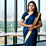 **

"A confident Indian businesswoman in a professional saree, standing in a modern office with a cityscape view, fully clothed, appropriate attire, safe for work, perfect anatomy, natural proportions, professional photography, high quality, family-friendly"

**