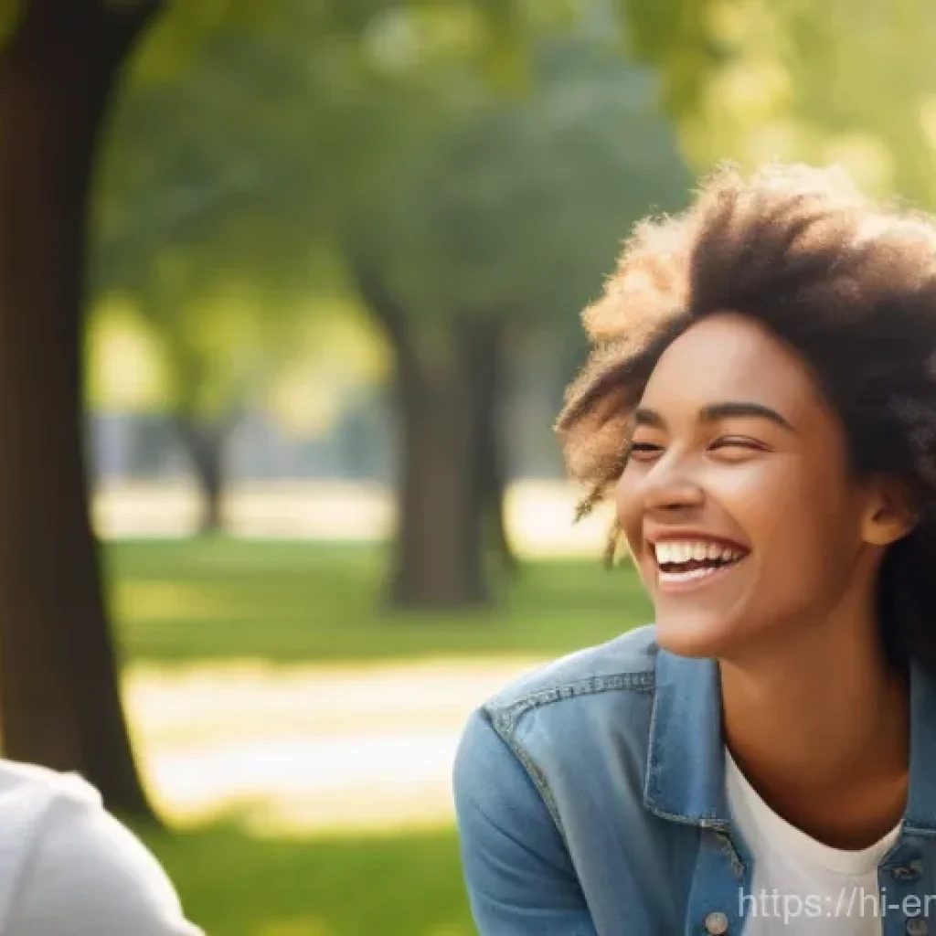 감정전이와 비언어적 소통 - **Prompt:** A vibrant and warm image depicting two friends sharing a moment of pure joy in a sun-dap...