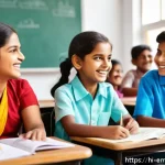 감정전이 학습 이론 - A vibrant classroom scene showing a diverse group of Indian students actively engaged in learning wi...